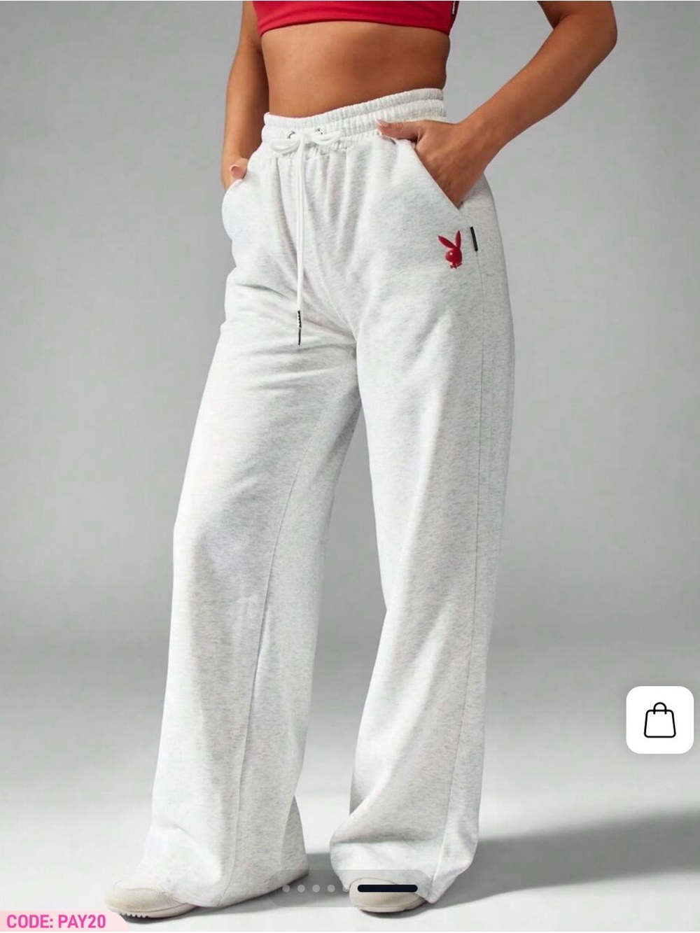 NWT Playboy x Missguided Athletic Wide Leg Soft Drawstring Sweatpants Gray M